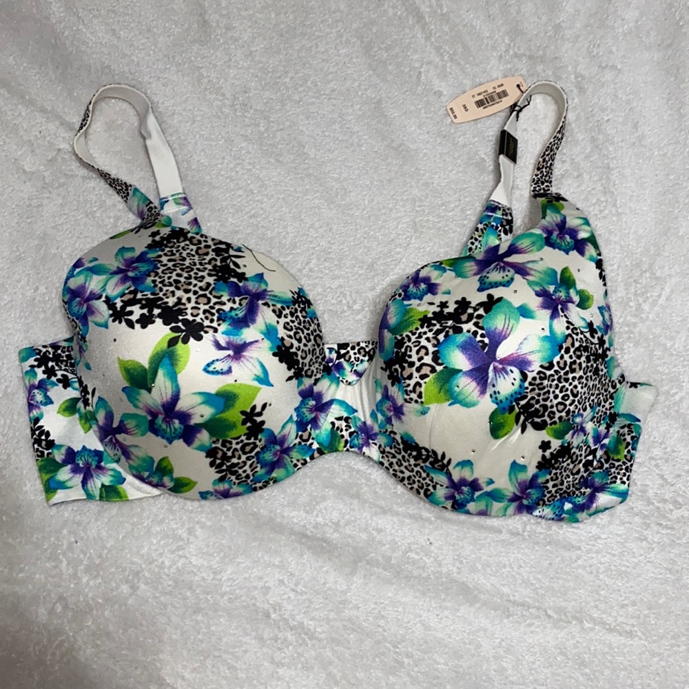 Victoria’s Secret Lined Demi Bra- Size 38D Leopard/Floral Print